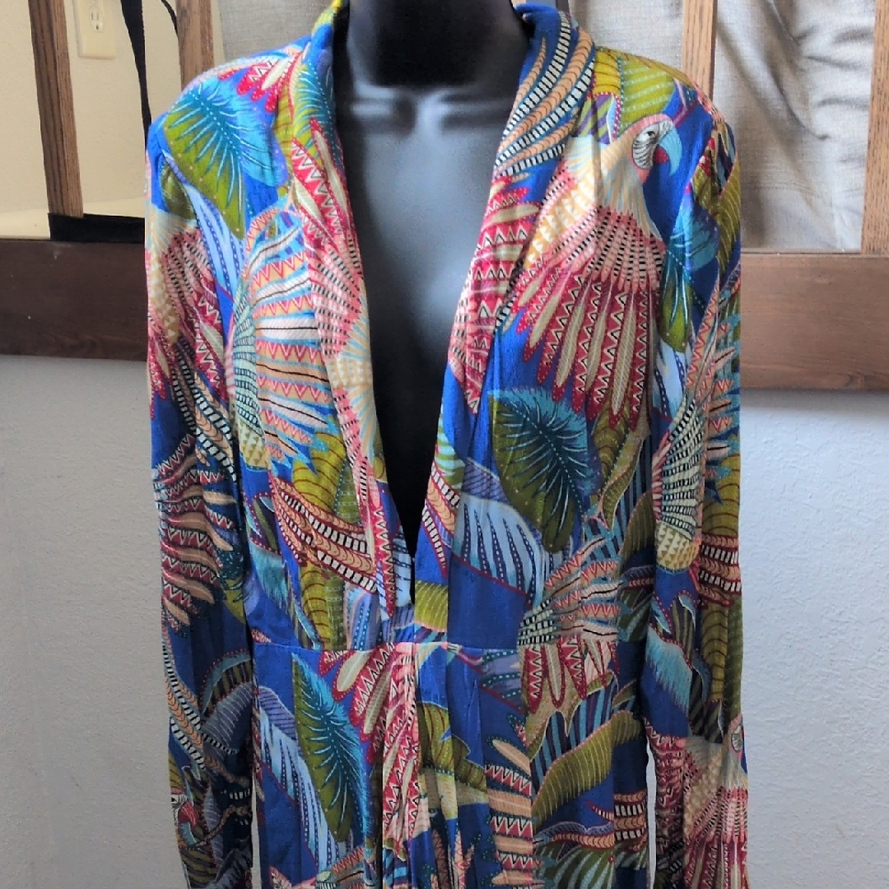 ✨ Farm Rio Blue Macaw Tiered Maxi Dress Size Large - Picture 3 of 9